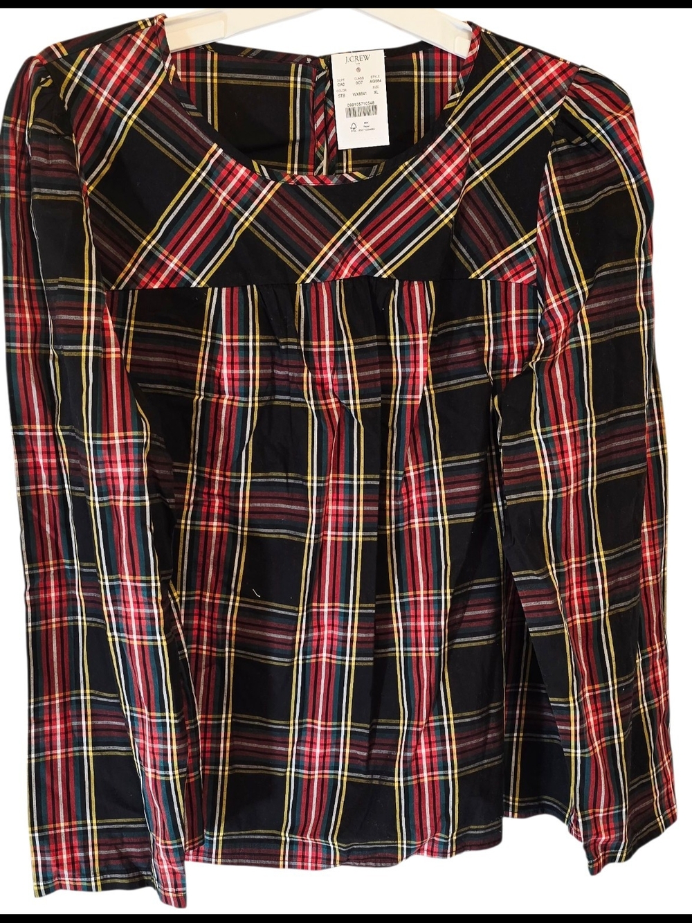 J.Crew Women’s XL Tartan Plaid Long Sleeve Peplum Blouse Top NWT